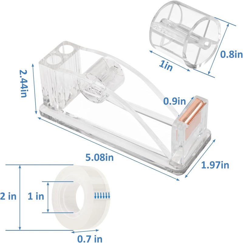JEFURE 2 Pcs Transparent Acrylic Tape Dispenser, Non-Skid Tape Cutter Holder, Clear Tape Dispensers Bulk for Desk, Office, Home, School - Image 2